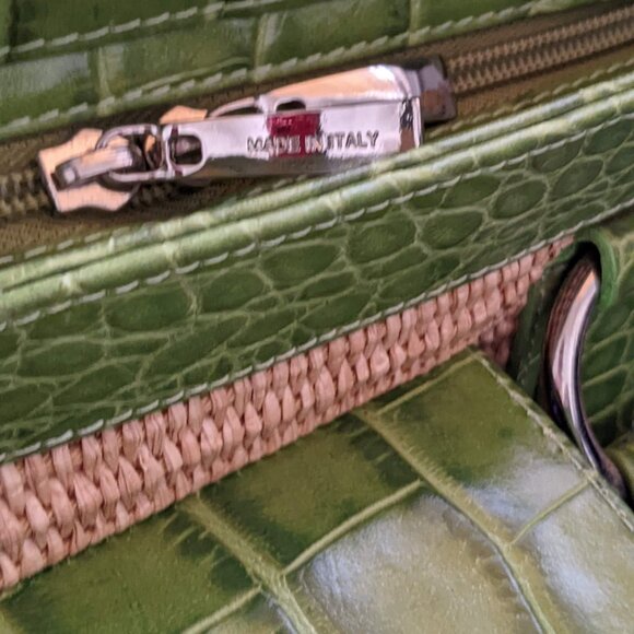 Made in Italy Handbag Straw Woven & Green Crocodile Leather - Picture 6 of 9
